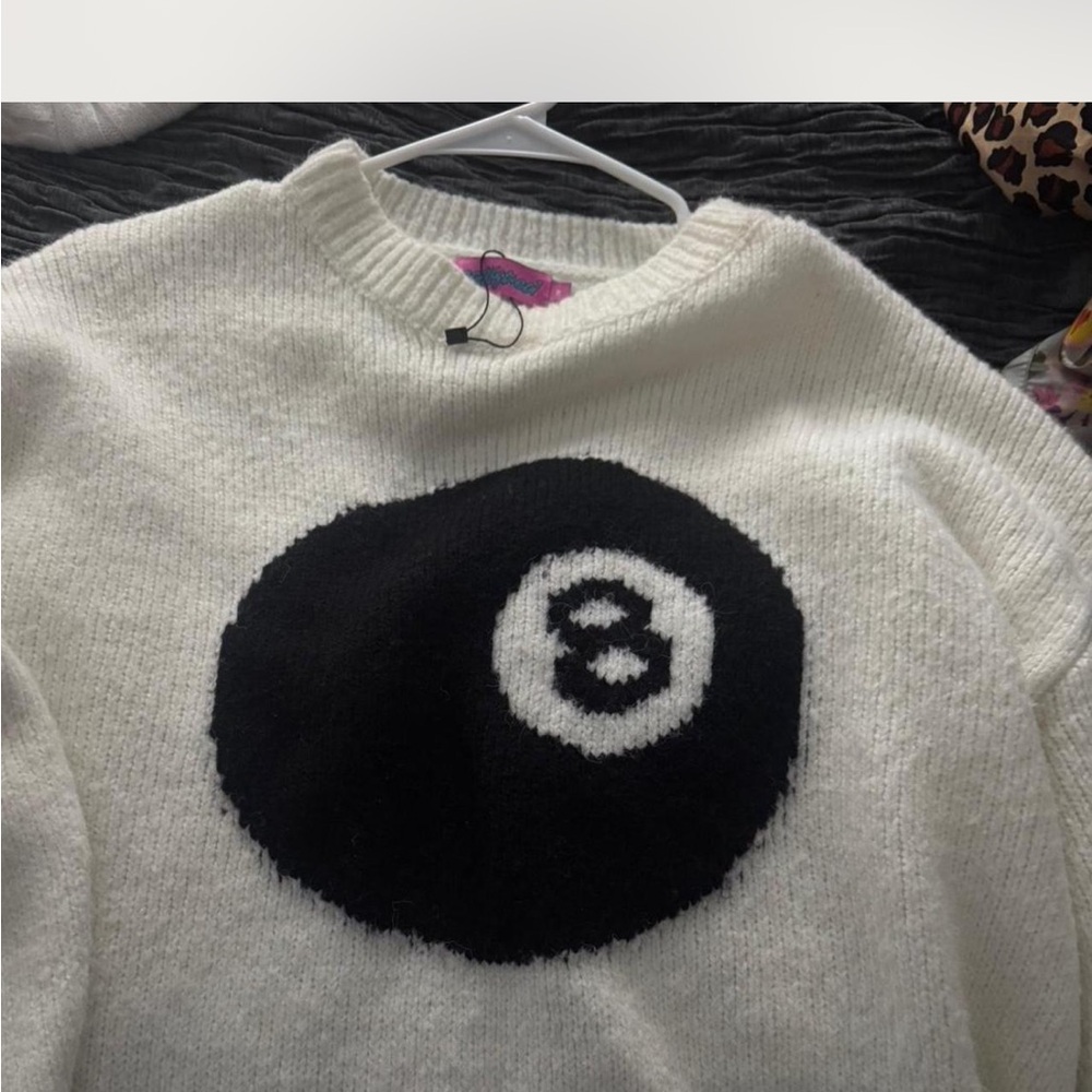 Edikted Cream and Black 8-Ball Sweater